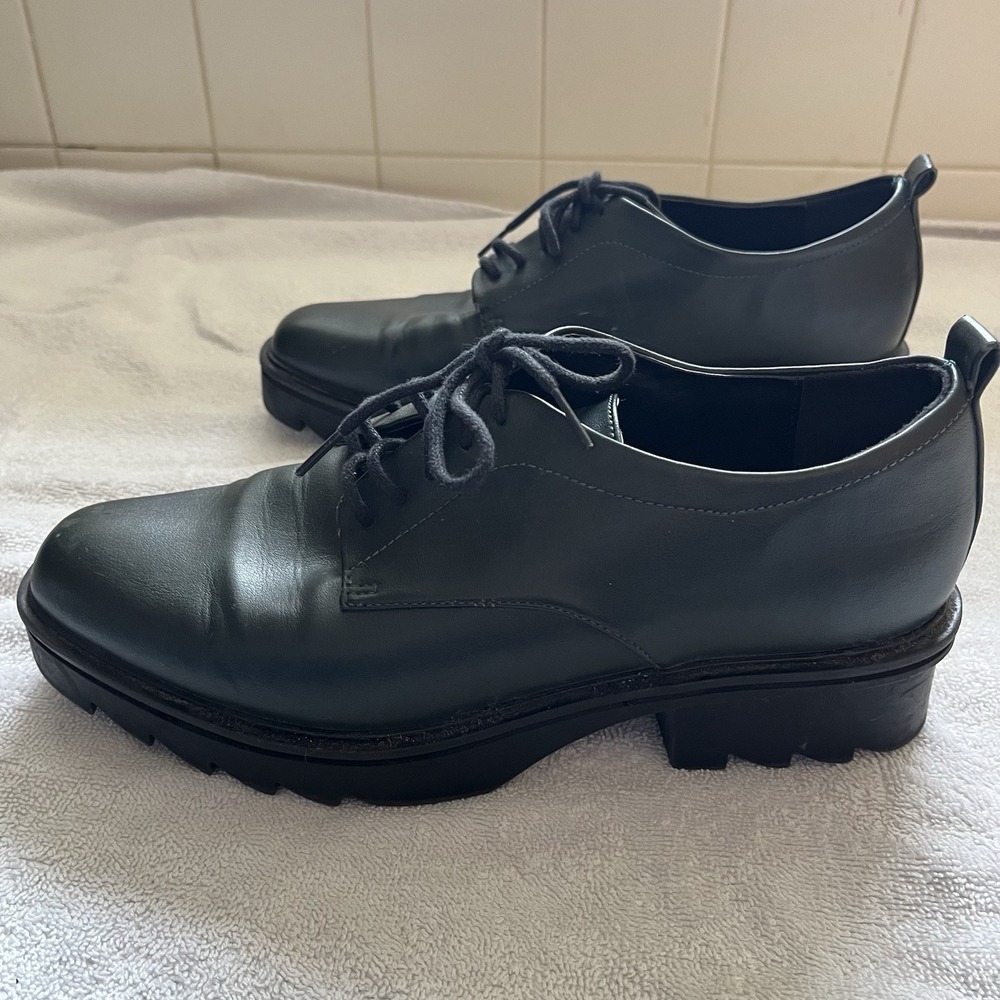 Zara TRF Shoes Women's Size 9 (EU 40) Green Low Heel Chunky Derby Lace Up